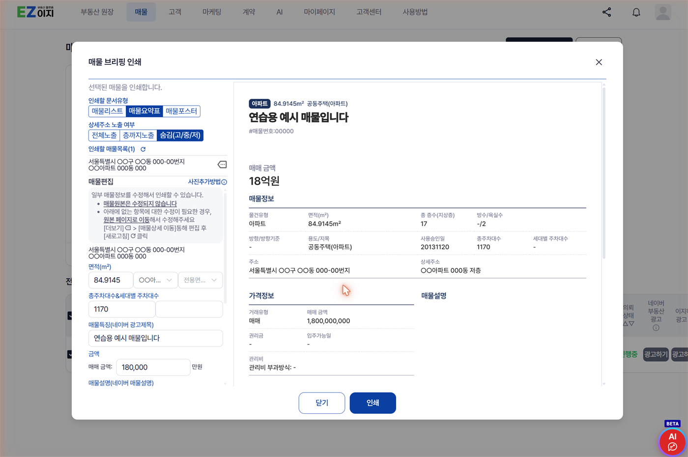 브리핑 인쇄 화면